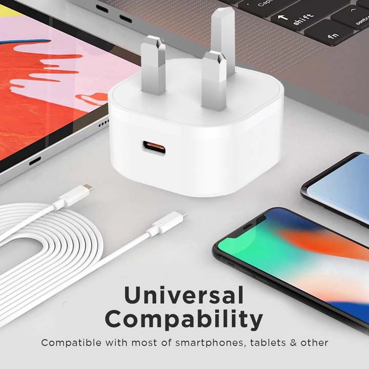 شارژر دیواری 20W بودی PD و فست سه پین با یک خروجی USB-C به همراه کابل 65W USB-C به طول 1.2 متر مدل AC361UTTWS با گارانتی 18 ماهه (6 ماه تعویض) — تصویر ۳