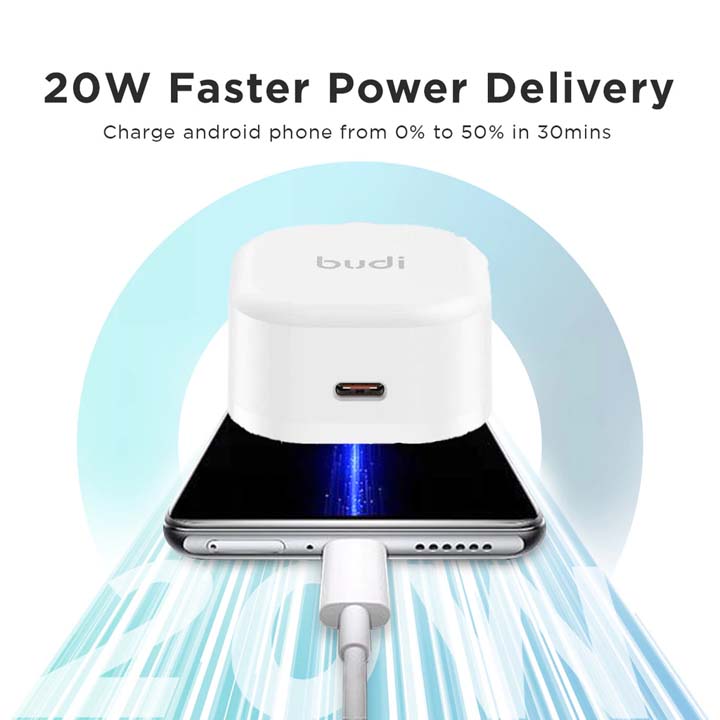 شارژر دیواری 20W بودی PD و فست سه پین با یک خروجی USB-C به همراه کابل 65W USB-C به طول 1.2 متر مدل AC361UTTWS با گارانتی 18 ماهه (6 ماه تعویض) — تصویر ۵