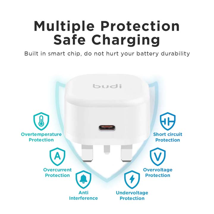 شارژر دیواری 20W بودی PD و فست سه پین با یک خروجی USB-C به همراه کابل 65W USB-C به طول 1.2 متر مدل AC361UTTWS با گارانتی 18 ماهه (6 ماه تعویض) — تصویر ۶