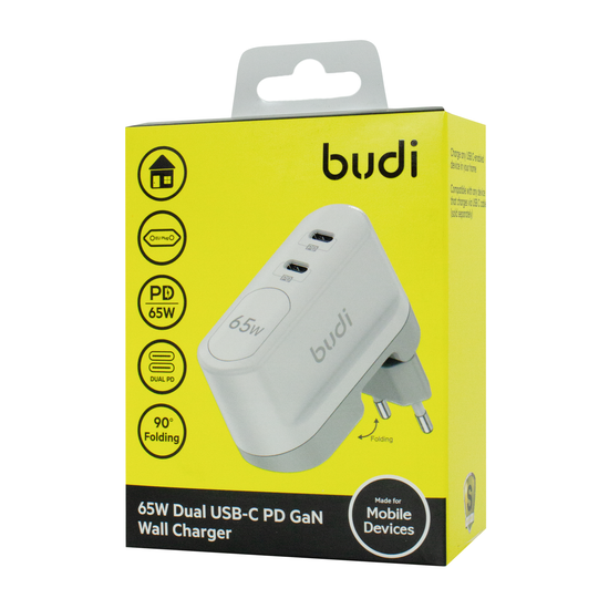 شارژر دیواری 65W GaN بودی PD و فست با دو خروجی USB-C و سری قابل چرخش مدل AC326REW با گارانتی 18 ماهه (6 ماه تعویض) — تصویر ۲