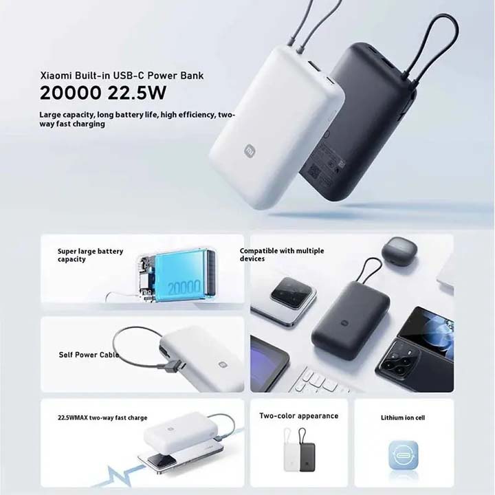 پاوربانک 20000 میلی آمپر شیایومی 22.5 وات مدل Xiaomi PB2020MI اوریجینال با پک گلوبال با گارانتی 18 ماهه شرکتی - 6
