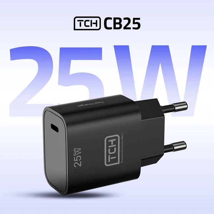 شارژر دیواری 25 وات تی سی اچ مدل TCH CB25 دو پین با 1 خروجی USB-C با گارانتی 18 ماهه شرکتی — تصویر ۳