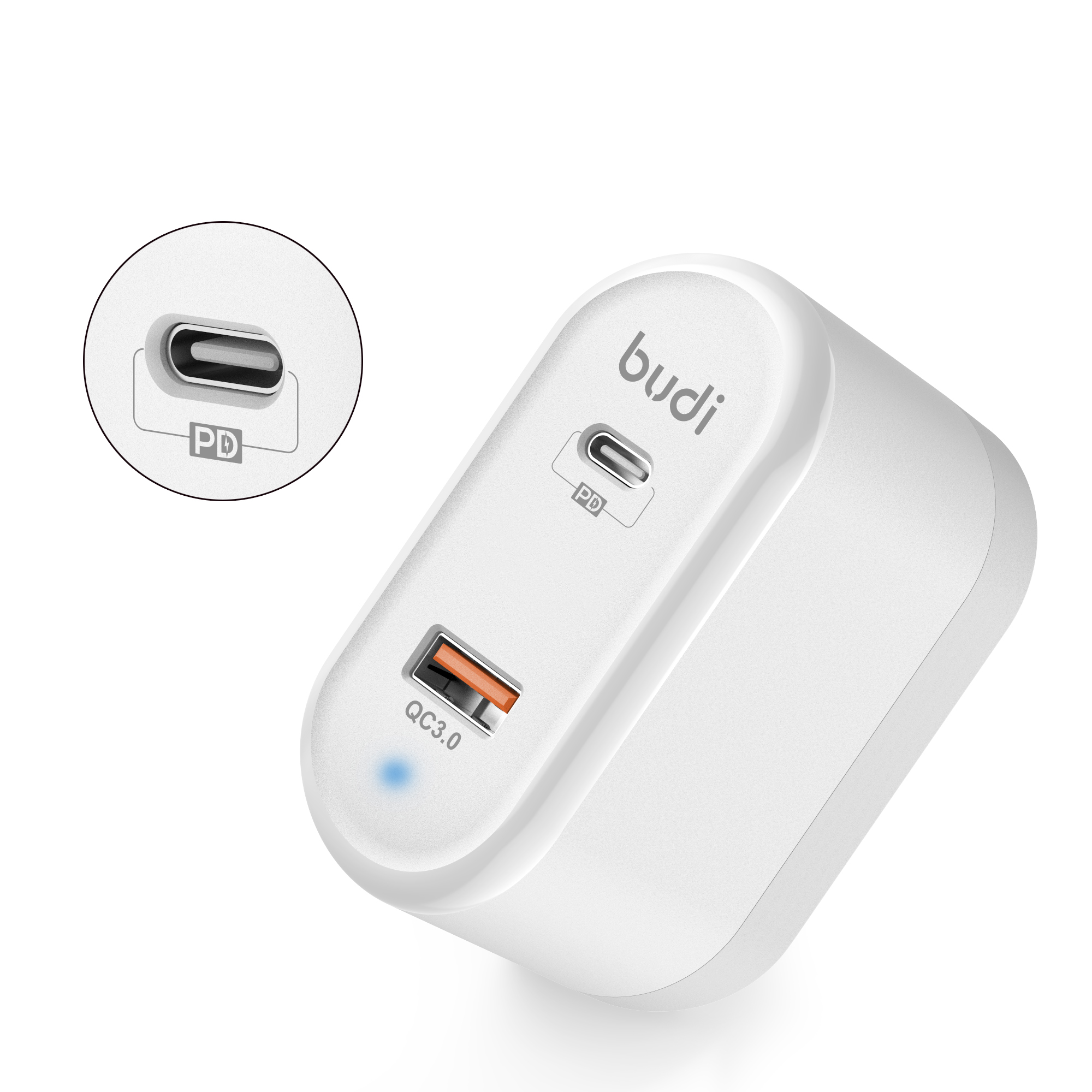شارژر دیواری 36W بودی PD و فست با یک خروجی USB و یک خروجی USB-C و سری قابل چرخش مدل AC328UW با گارانتی 18 ماهه (6 ماه تعویض) — تصویر ۳
