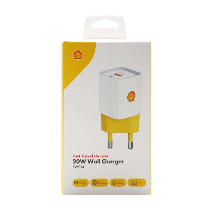 شارژر دیواری 20 وات شل مدل Shell SWC14 با 1 خروجی USB-C و 1 خروجی USB با گارانتی 18 ماهه شرکتی — تصویر ۳