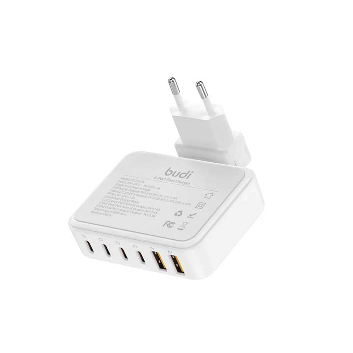 هاب شارژ رومیزی 60W GaN بودی 6 پورت به همراه کابل 1.5 متری مدل AC318EW با گارانتی 18 ماهه (6 ماه تعویض) — تصویر ۲