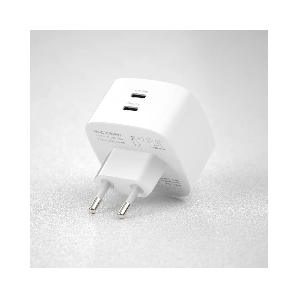 شارژر دیواری 65 وات دو پورت هادرون مدل C1016 با 2 خروجی USB-C با گارانتی 24 ماهه شرکتی — تصویر ۳