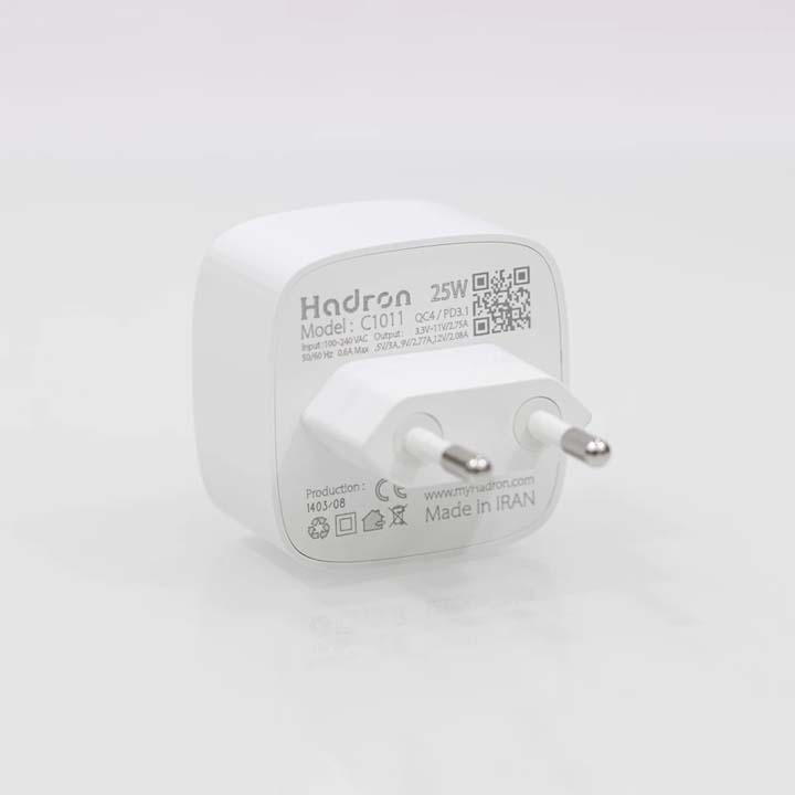 شارژر دیواری هادرون 25 وات مدل Hadron C1011 با یک خروجی USB-C با گارانتی 24 ماهه شرکتی — تصویر ۳
