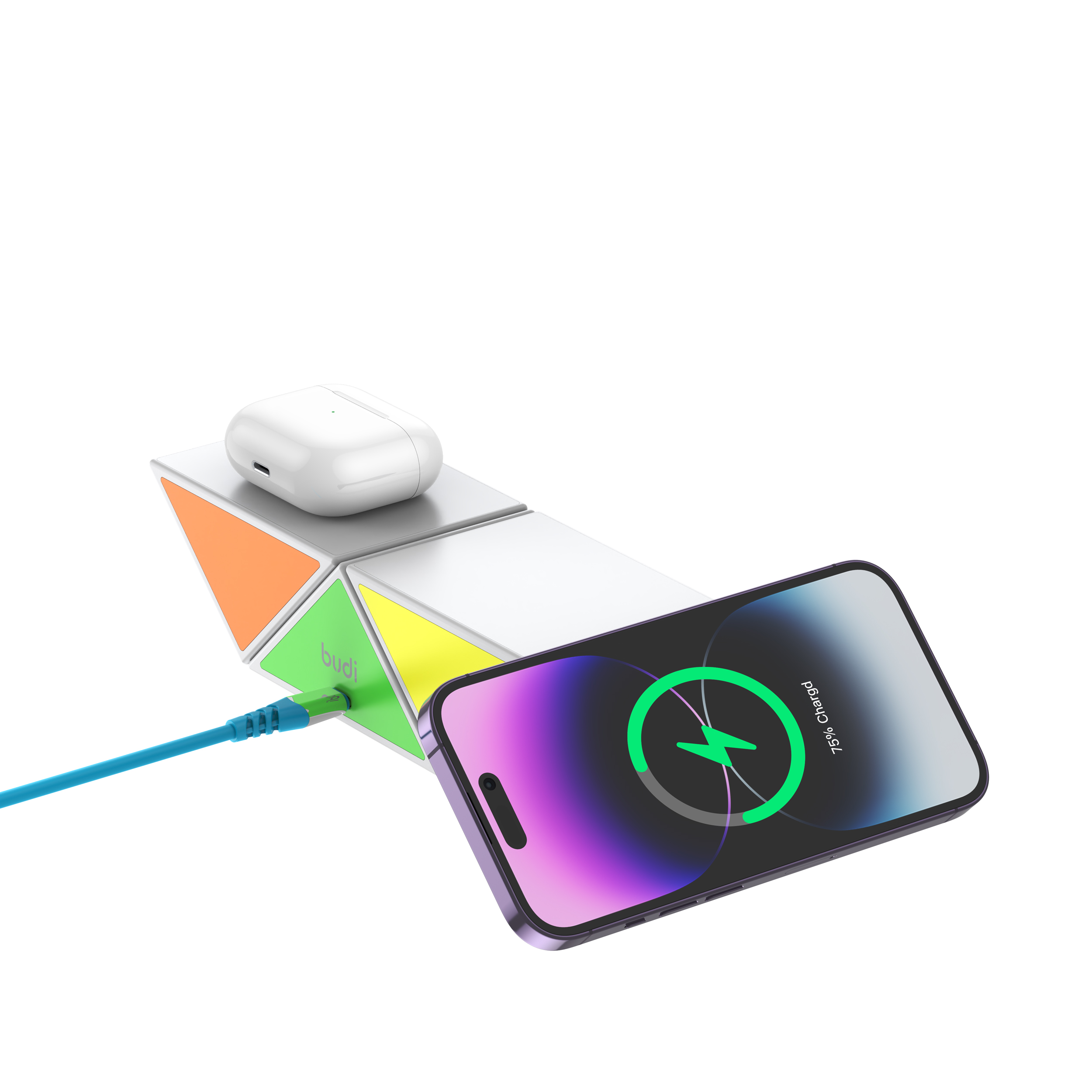شارژر بی سیم چهار کاره 20W بودی دارای نورپردازی و کابل USB-C به طول 1.2 متر مدل WL4600W با گارانتی 18 ماهه (6 ماه تعویض) — تصویر ۱۸