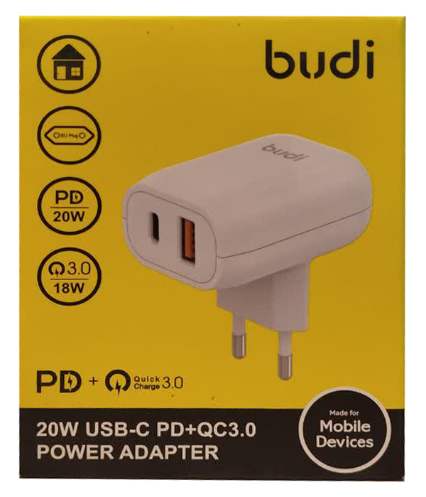 شارژر دیواری 20W بودی PD و QC3.0 و فست با 2 پورت مدل AC339VEW با گارانتی 18 ماهه (6 ماه تعویض) — تصویر ۴