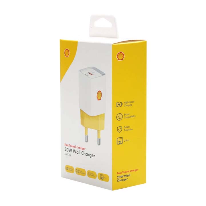 شارژر دیواری 20 وات شل مدل Shell SWC14 با 1 خروجی USB-C و 1 خروجی USB با گارانتی 18 ماهه شرکتی — تصویر ۴