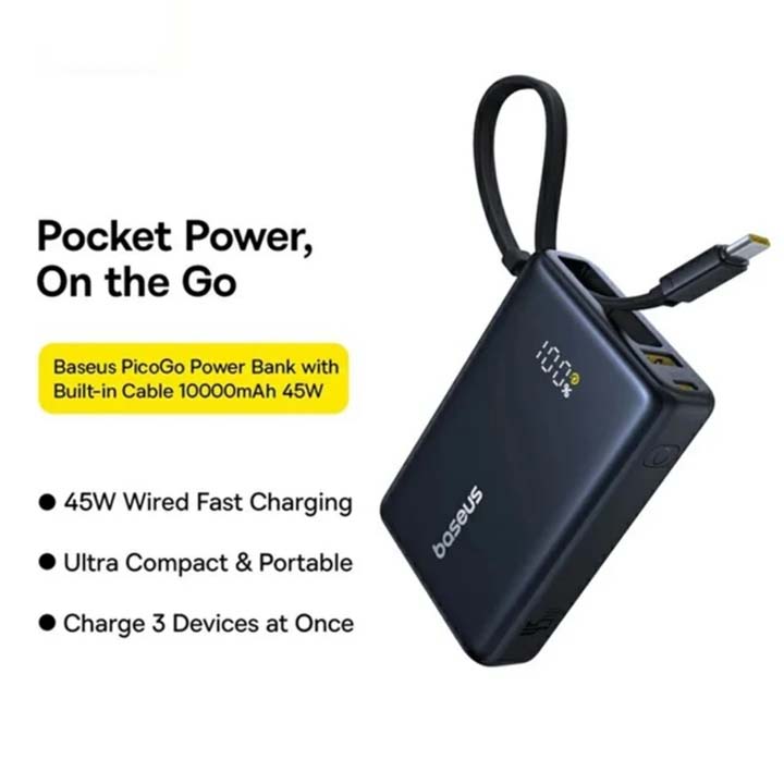 پاوربانک باسیوس 10000 میلی آمپر 45 وات مدل Baseus PicoGo Digital Display Power Bank با گارانتی 24 ماهه شرکتی - 5