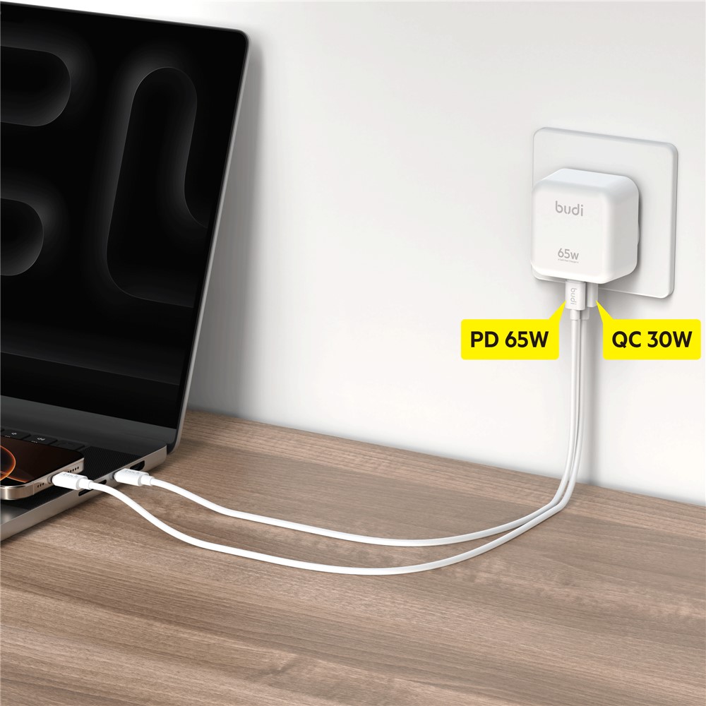شارژر دیواری 65W GaN بودی PD و فست با 2 پورت مدل AC320EW با گارانتی 18 ماهه (6 ماه تعویض) — تصویر ۴