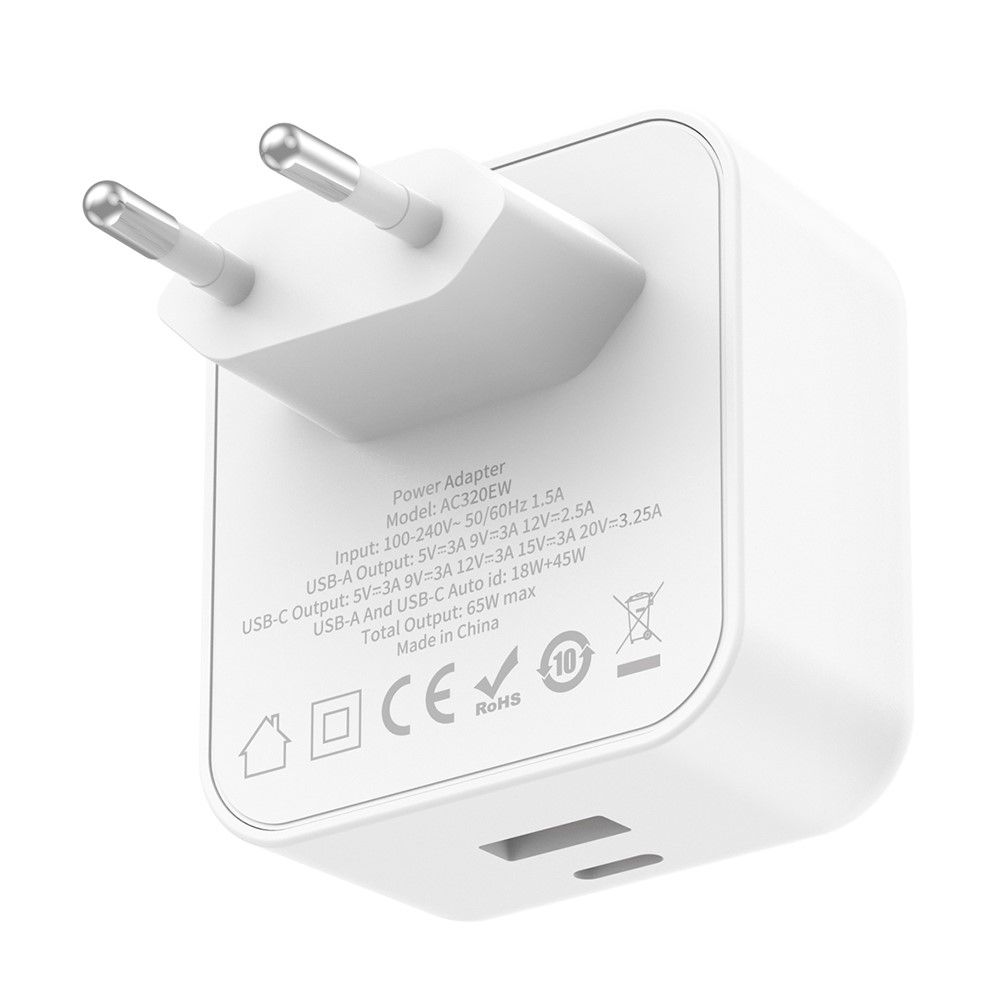 شارژر دیواری 65W GaN بودی PD و فست با 2 پورت مدل AC320EW با گارانتی 18 ماهه (6 ماه تعویض) — تصویر ۷