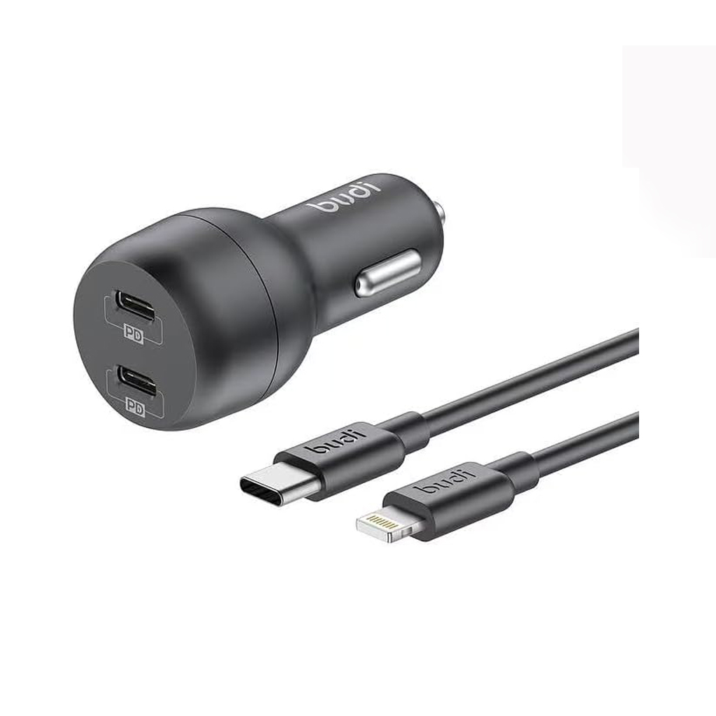 شارژر فندکی 40W بودی PD و فست با 2 خروجی USB-C به همراه کابل USB-C به لایتنینگ به طول 1.2 متر مدل CC108RTLB با گارانتی 18 ماهه (6 ماه تعویض)