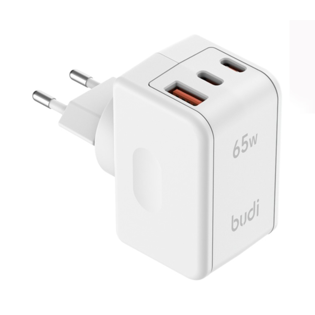 شارژر دیواری 65W بودی PD و QC3.0 و فست با یک خروجی USB و دو خروجی USB-C و سری قابل چرخش مدل AC352EW با گارانتی 18 ماهه (6 ماه تعویض)