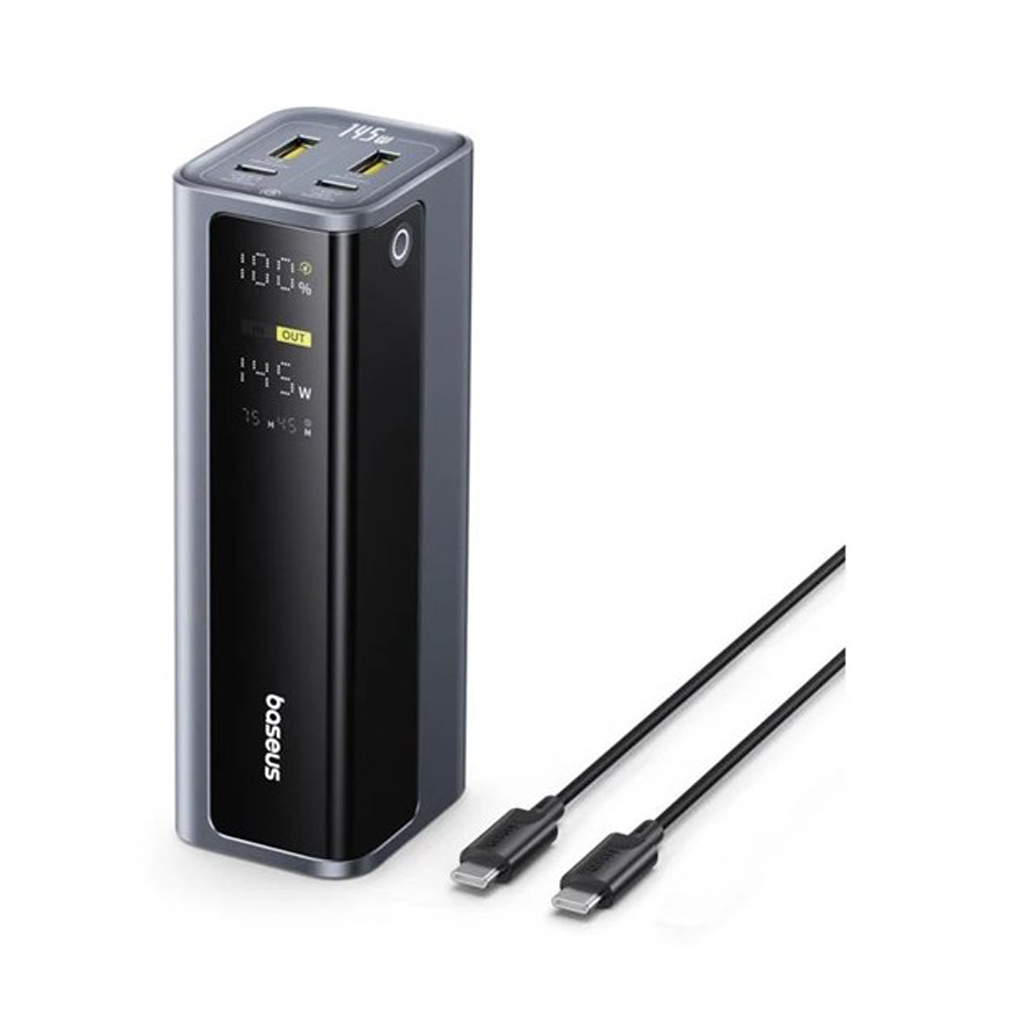 پاوربانک فست شارژ 20800 میلی آمپر باسیوس 145 وات مدل Baseus EnerGeek GP12 به همراه کابل USB-C به USB-C توان 100 وات طول 1 متر با گارانتی 24 ماهه شرکتی