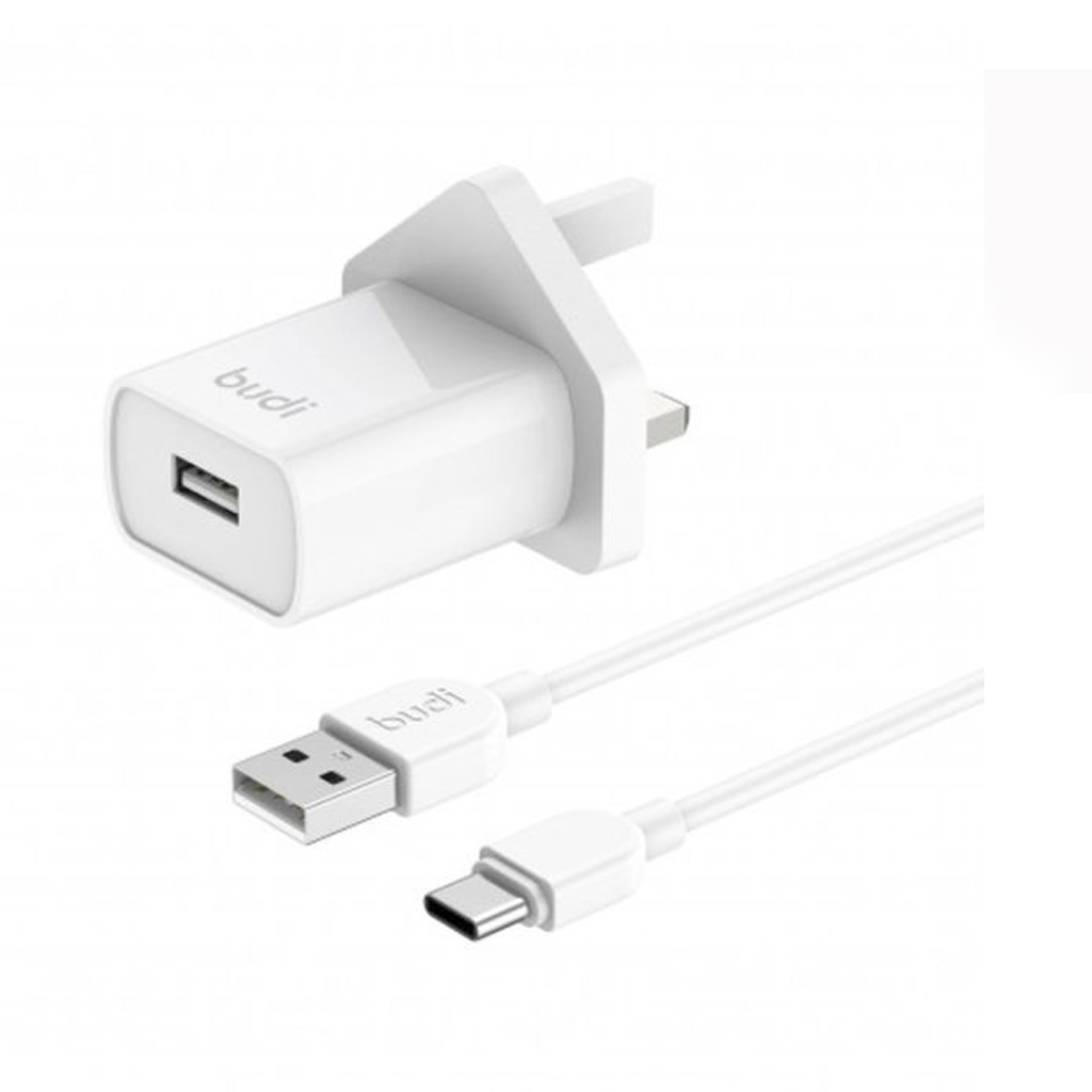 شارژر دیواری 12W بودی سه پین با یک خروجی USB به همراه کابل Type-C مدل AC356UTW با گارانتی 18 ماهه (6 ماه تعویض)
