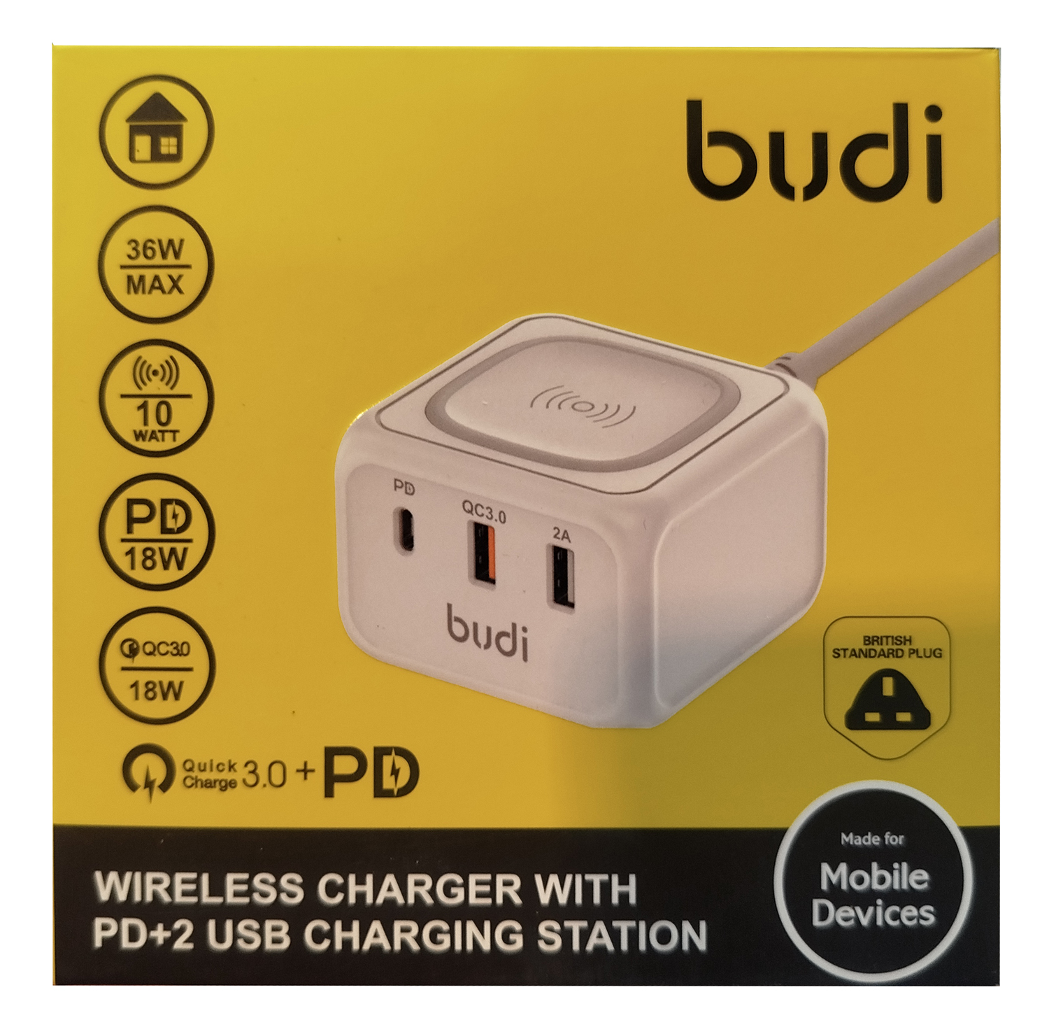 هاب شارژر رومیزی بی سیم 36W بودی PD و فست سه پین و 3 پورت مدل M8J317W با گارانتی 18 ماهه (6 ماه تعویض) سفید — تصویر ۴