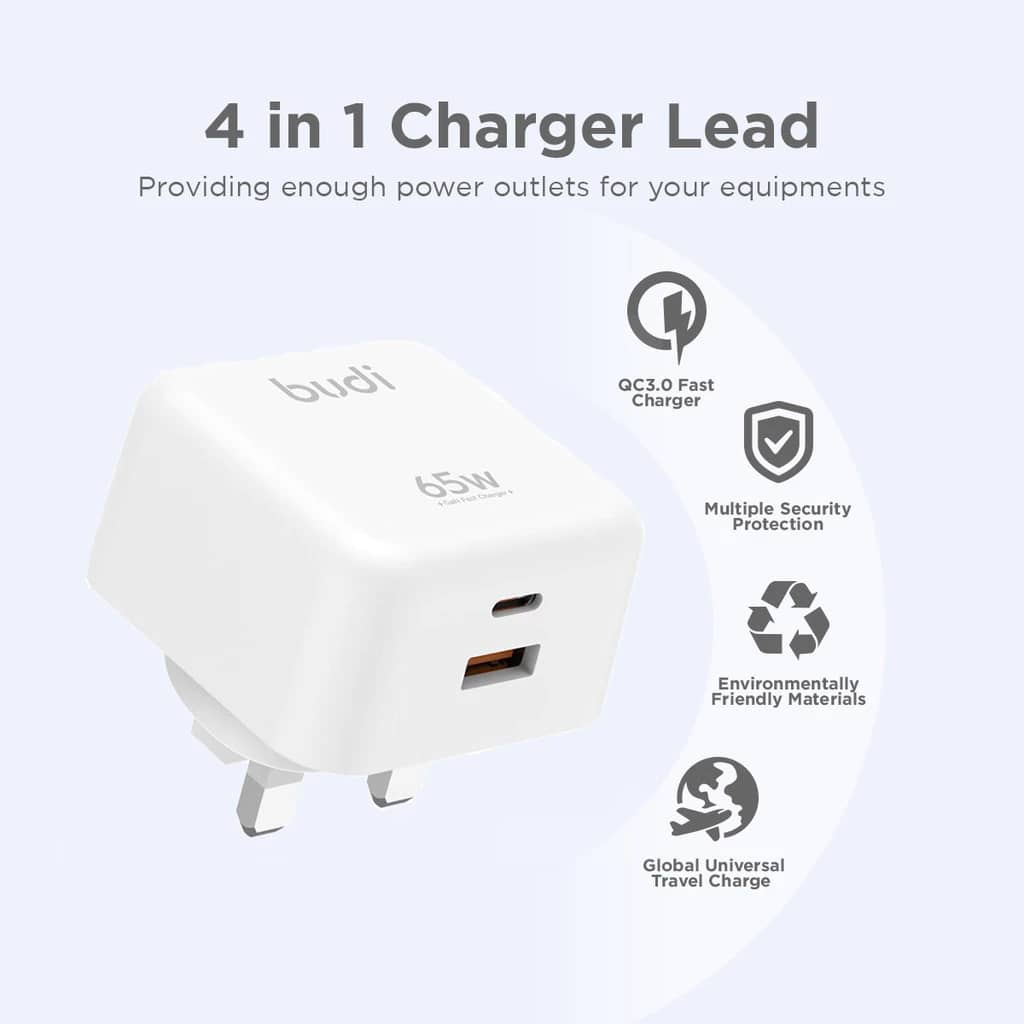 شارژر دیواری 65W GaN بودی PD و فست سه پین با 2 پورت مدل AC320UW با گارانتی 18 ماهه (6 ماه تعویض) — تصویر ۸